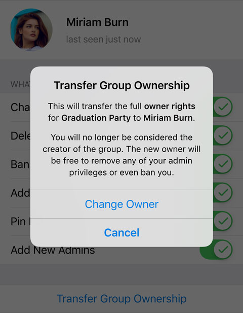 Transfer group ownership