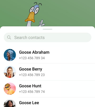 New contact sharing screen.